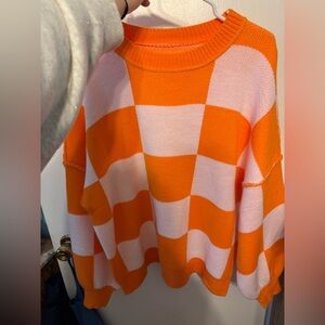 SHEIN Bold Orange and Pink Checkered Sweater
